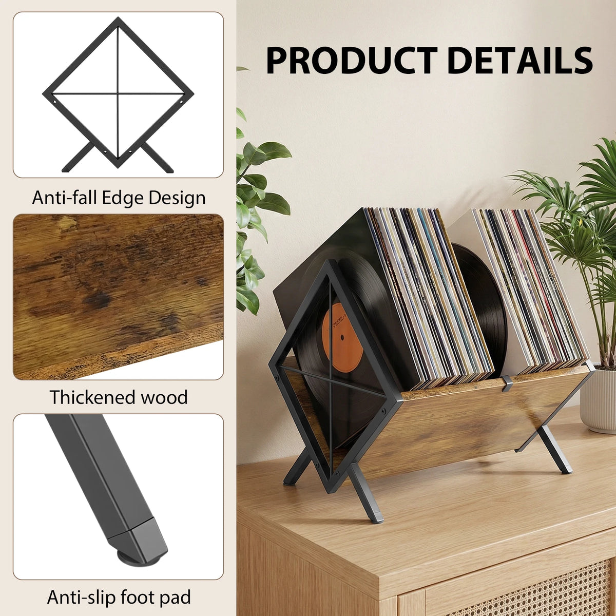 Vinyl Record Storage Holder, Retro Minimal Record Holder for LP Display, 80 LP Record Storage Holder Book Storage Rack Desktop Iron Bookshelf