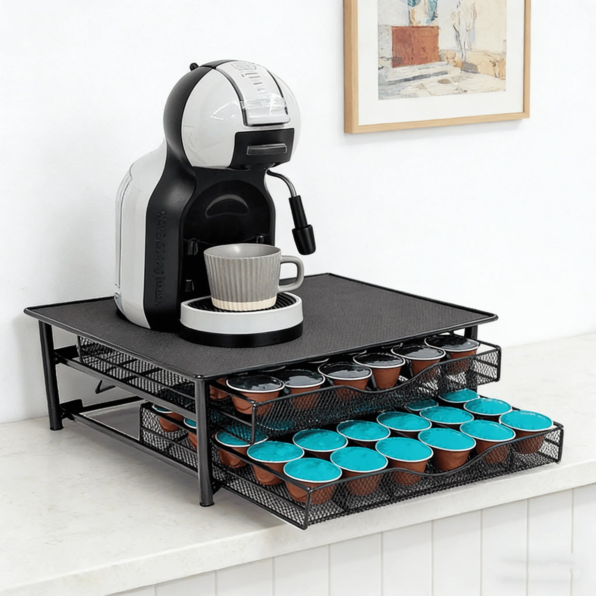Tiroir De Rangement Pour Capsules De Café À 2 Niveaux, Support Pour Dosettes De Café, Capacité De 72 Capsules Dolce Gusto, Organisateur De Rangement Pour Bureau, Organisateur De Sachets De Thé, Maison