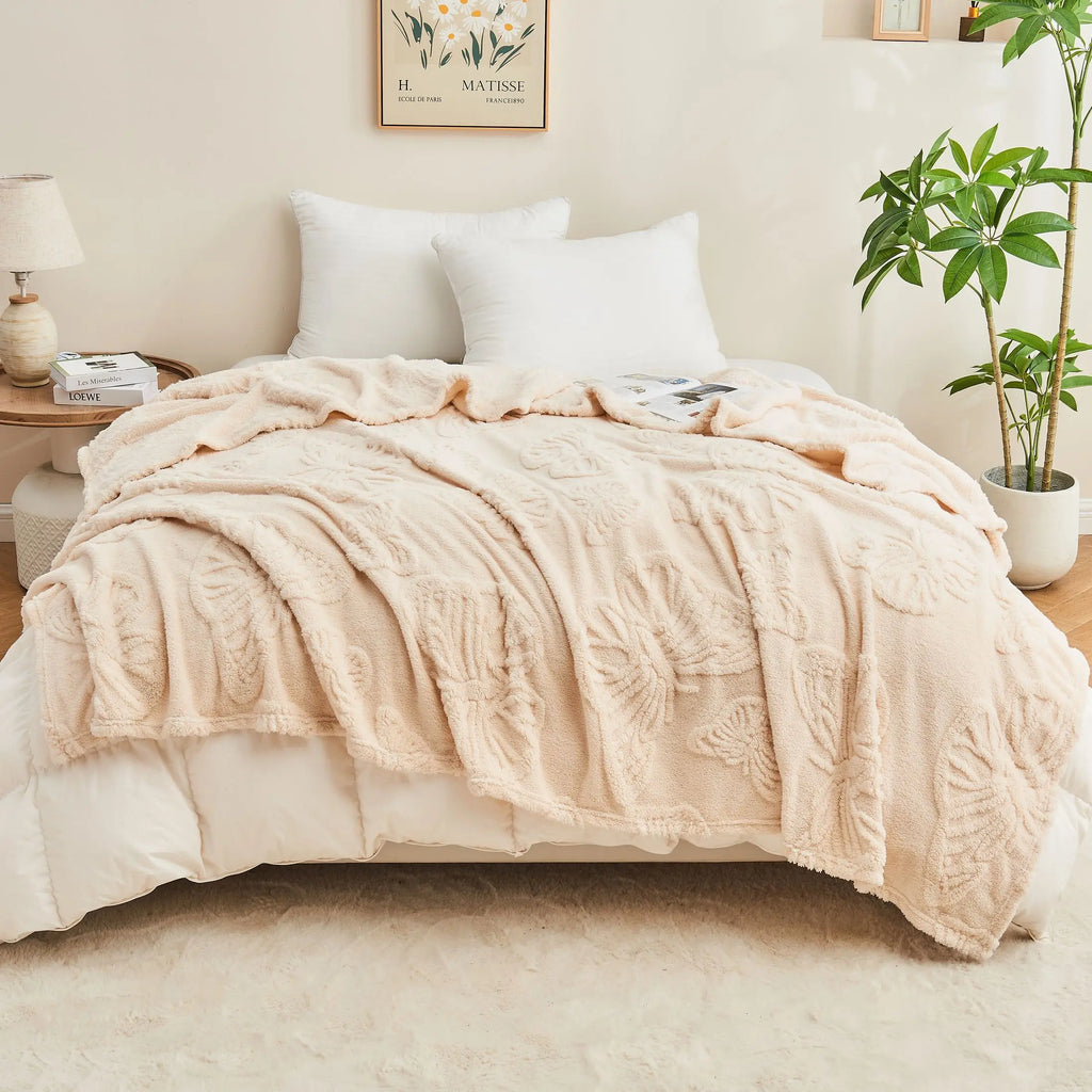 Plaid jacquard en sherpa — couverture douce pour canapé et lit