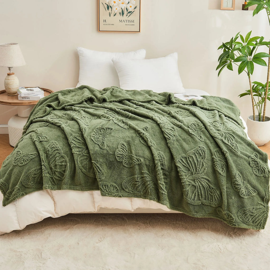 Plaid jacquard en sherpa — couverture douce pour canapé et lit