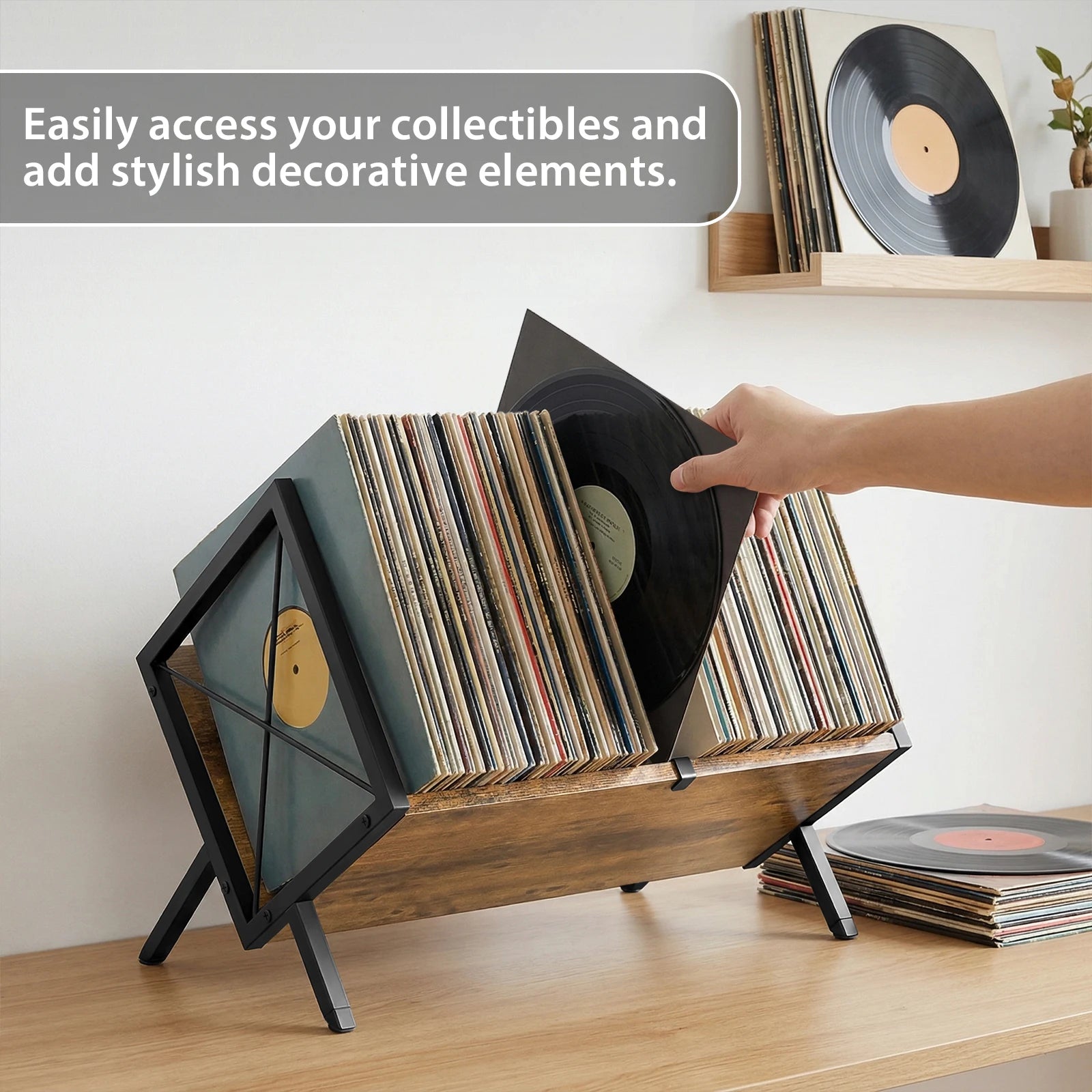 Vinyl Record Storage Holder, Retro Minimal Record Holder for LP Display, 80 LP Record Storage Holder Book Storage Rack Desktop Iron Bookshelf