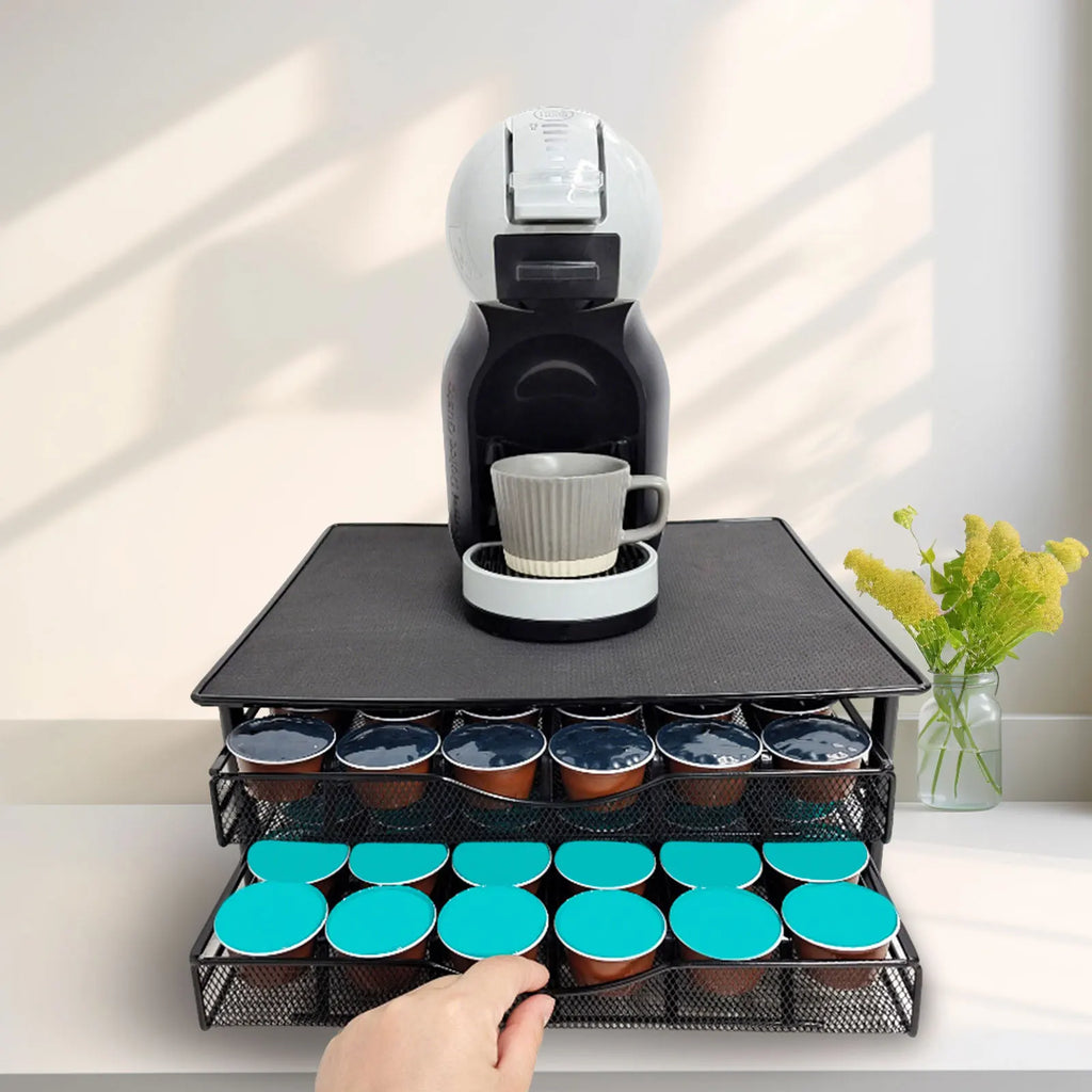 Tiroir De Rangement Pour Capsules De Café À 2 Niveaux, Support Pour Dosettes De Café, Capacité De 72 Capsules Dolce Gusto, Organisateur De Rangement Pour Bureau, Organisateur De Sachets De Thé, Maison