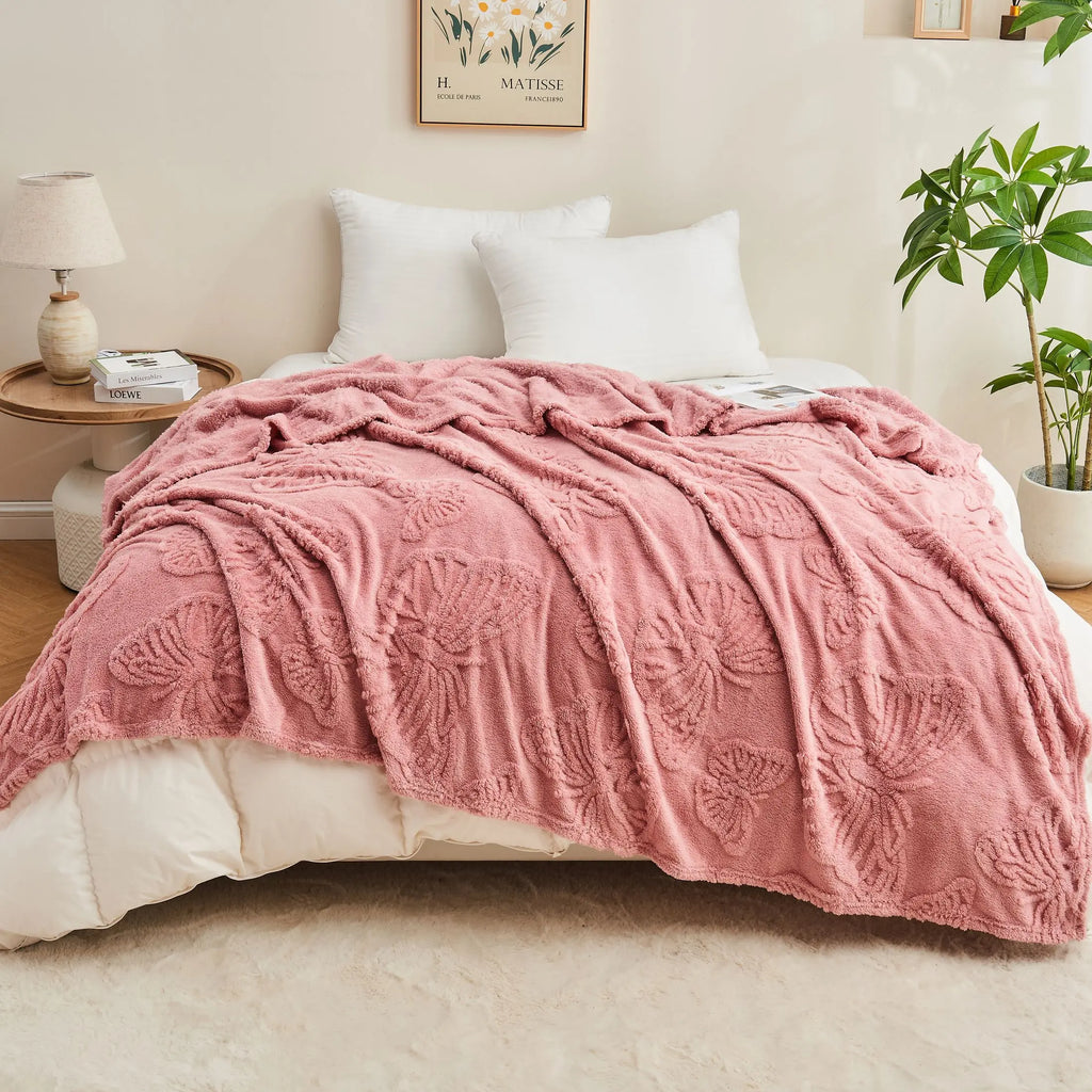 Plaid jacquard en sherpa — couverture douce pour canapé et lit