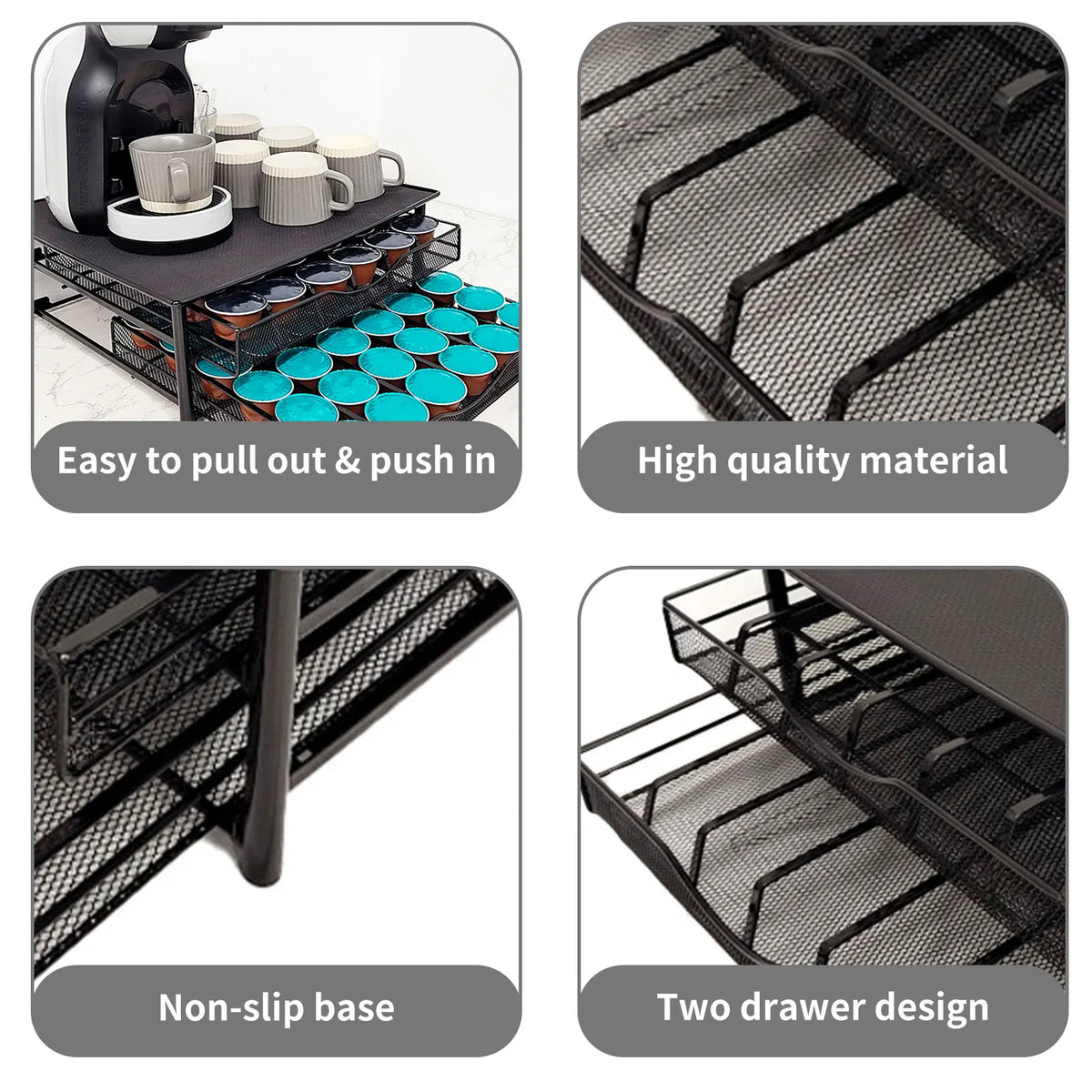 Tiroir De Rangement Pour Capsules De Café À 2 Niveaux, Support Pour Dosettes De Café, Capacité De 72 Capsules Dolce Gusto, Organisateur De Rangement Pour Bureau, Organisateur De Sachets De Thé, Maison