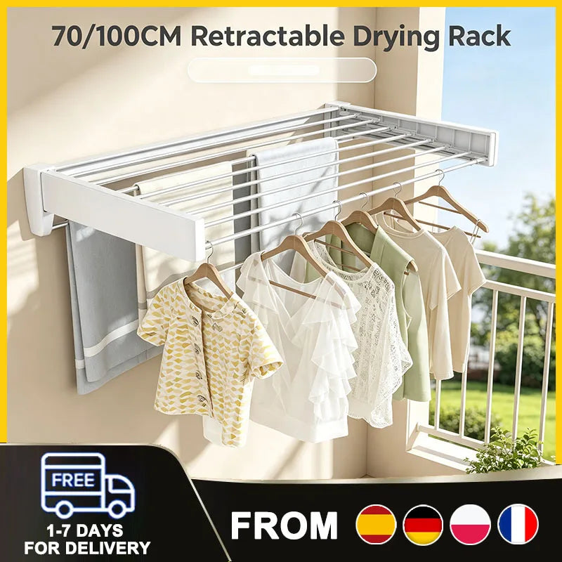 Séchoir À Linge Mural Rétractable Et Pliable En Aluminium De 70/100 Cm, Supporte Jusqu'À 60 Lb, Idéal Pour Les Chambres, Les Balcons Et Les Salles De Bain
