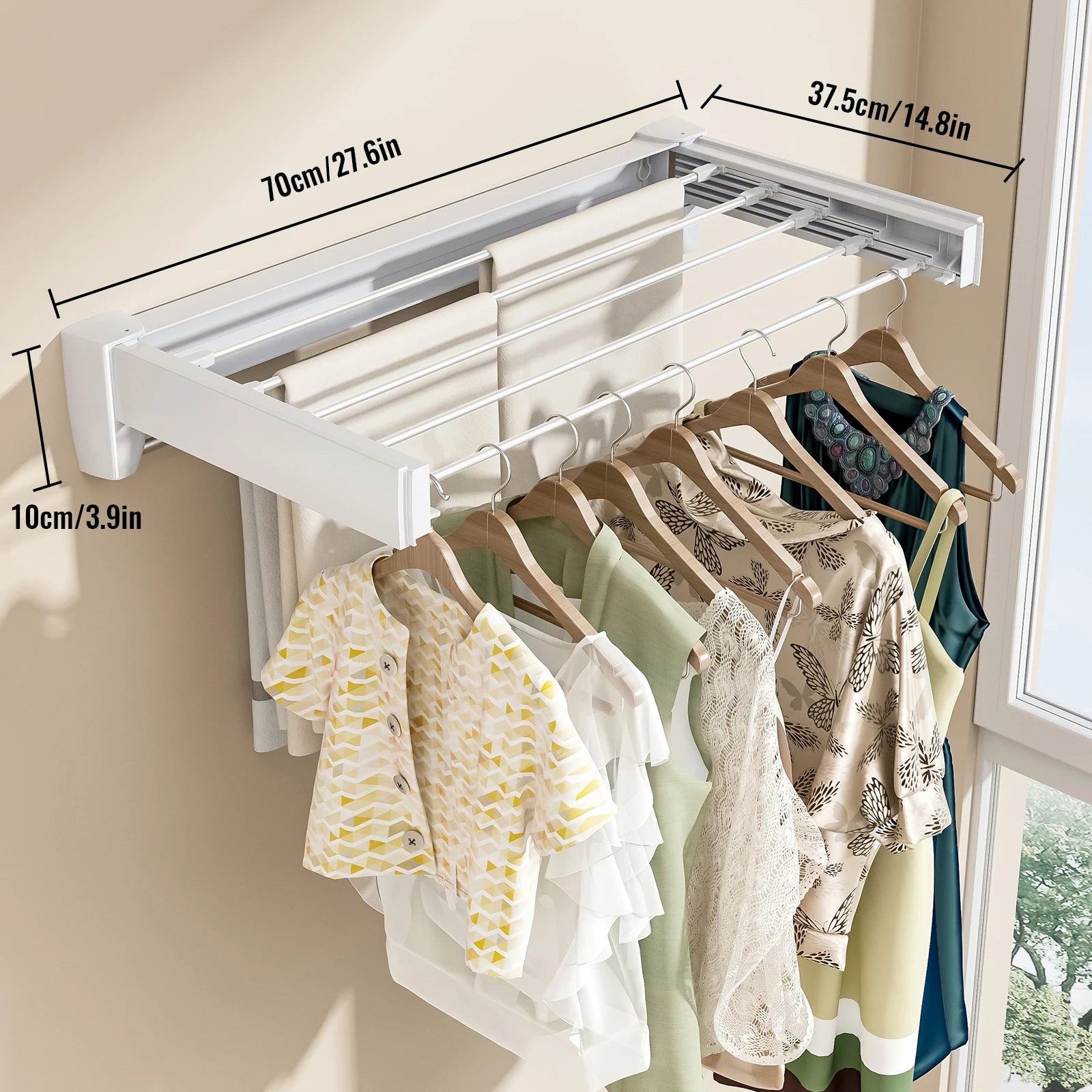 Séchoir À Linge Mural Rétractable Et Pliable En Aluminium De 70/100 Cm, Supporte Jusqu'À 60 Lb, Idéal Pour Les Chambres, Les Balcons Et Les Salles De Bain