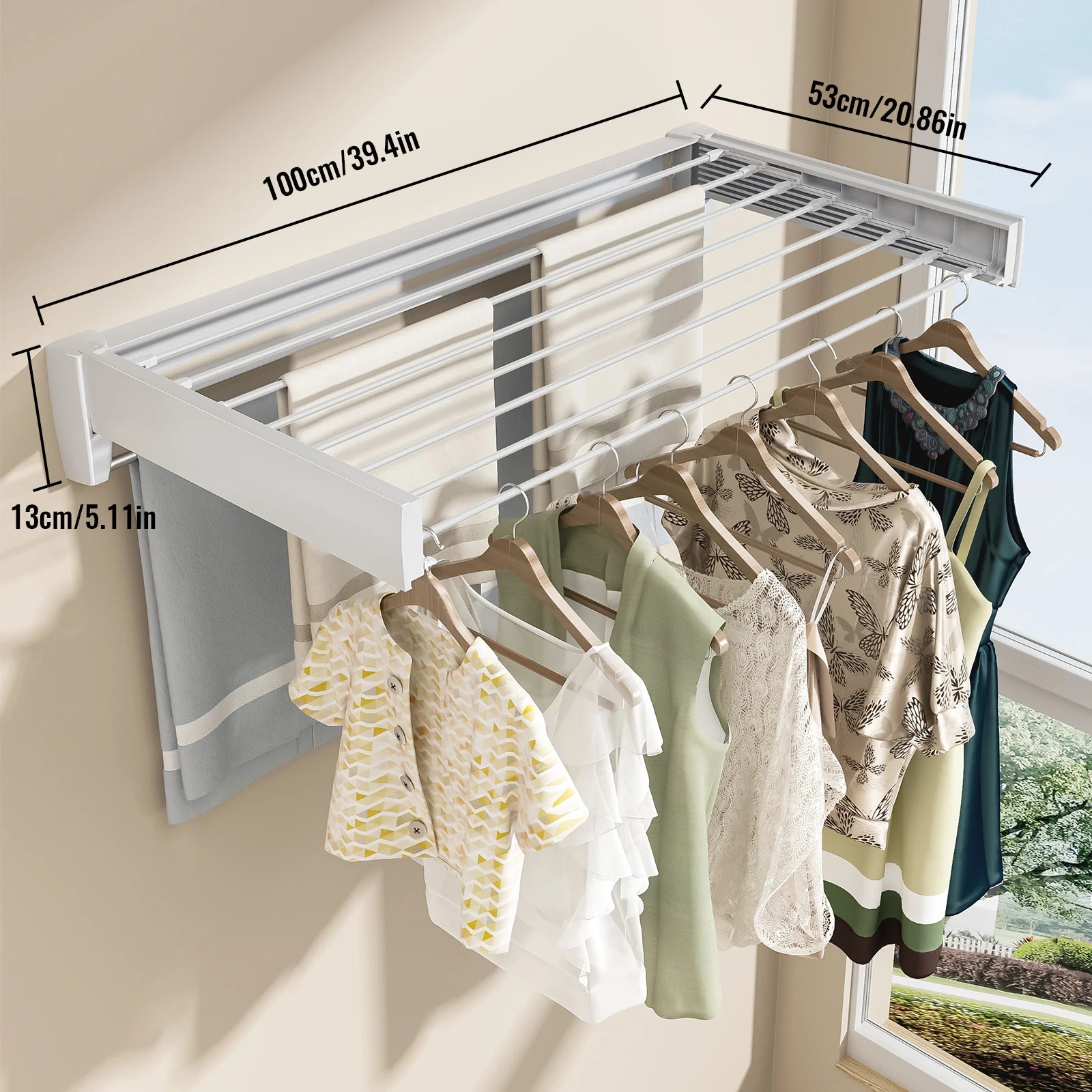 Séchoir À Linge Mural Rétractable Et Pliable En Aluminium De 70/100 Cm, Supporte Jusqu'À 60 Lb, Idéal Pour Les Chambres, Les Balcons Et Les Salles De Bain