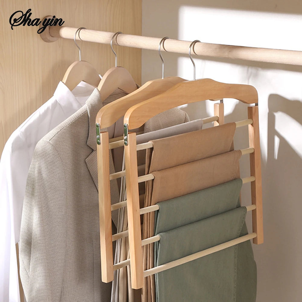 Porte-Pantalons Multifonctionnel En Bois Massif, Cintre Pour Pantalons Multicouche, Artefact De Rangement Domestique, Écharpe, Support De Rangement Pour Garde-Robe