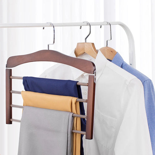 Porte-Pantalons Multifonctionnel En Bois Massif, Cintre Pour Pantalons Multicouche, Artefact De Rangement Domestique, Écharpe, Support De Rangement Pour Garde-Robe