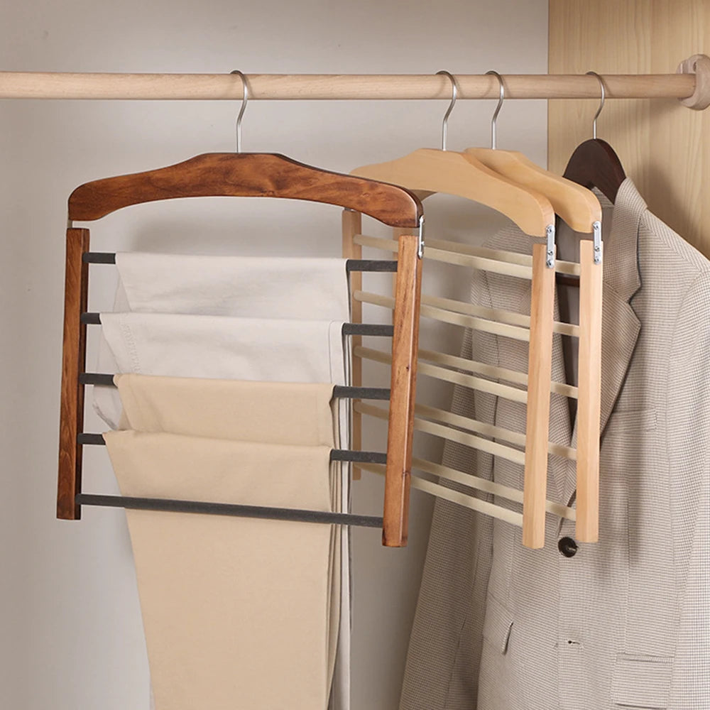 Porte-Pantalons Multifonctionnel En Bois Massif, Cintre Pour Pantalons Multicouche, Artefact De Rangement Domestique, Écharpe, Support De Rangement Pour Garde-Robe