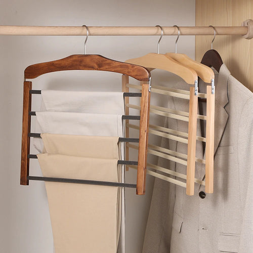 Porte-Pantalons Multifonctionnel En Bois Massif, Cintre Pour Pantalons Multicouche, Artefact De Rangement Domestique, Écharpe, Support De Rangement Pour Garde-Robe