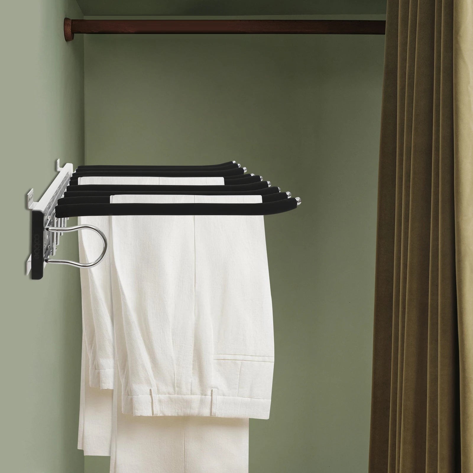 Porte-Pantalons Extractible 46X32,5 Cm, Porte-Pantalons Coulissant Mural, Cintre Pour Pantalons Monté Sur Le Côté À 9 Tiges, Capacité De Charge Maximale 14-16 Kg