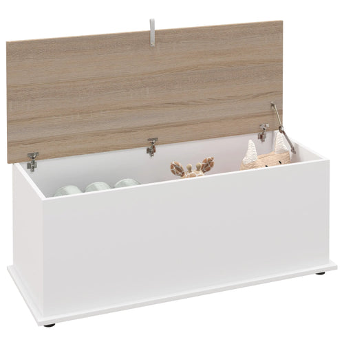 Storage Chest with Lid Max. Load 120 Kg for Bedroom Living Room 100X40X40 Cm Natural and White