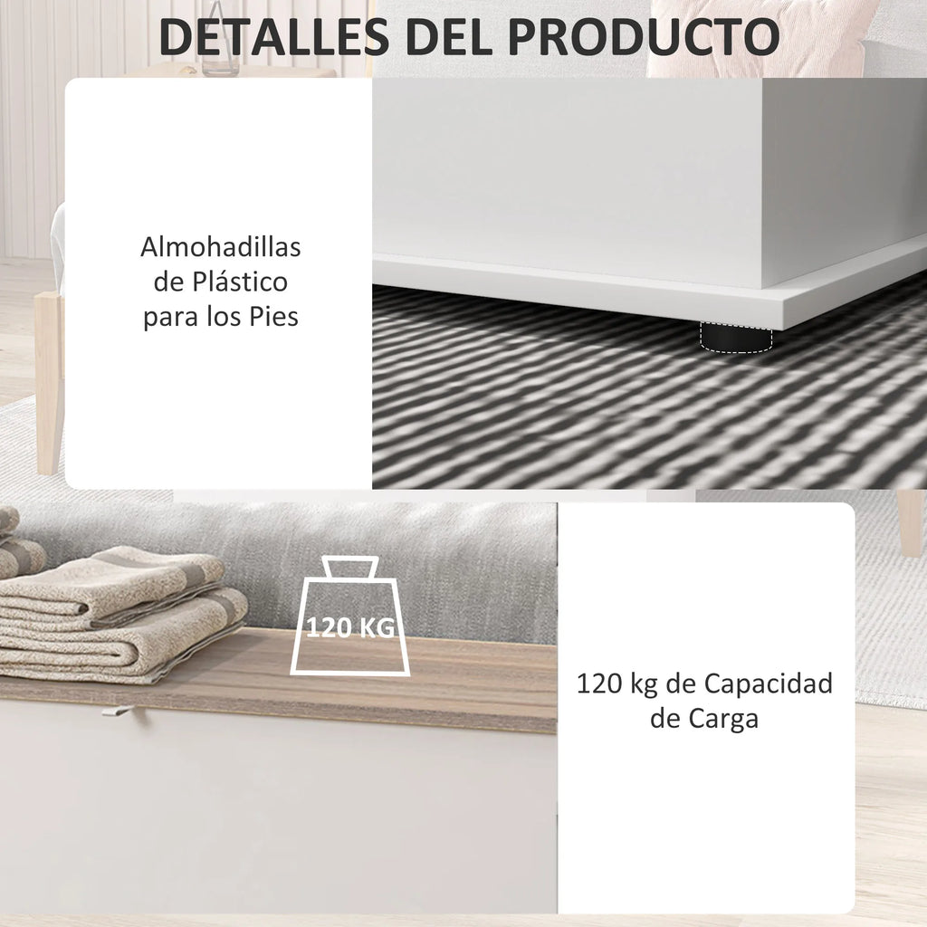 Storage Chest with Lid Max. Load 120 Kg for Bedroom Living Room 100X40X40 Cm Natural and White