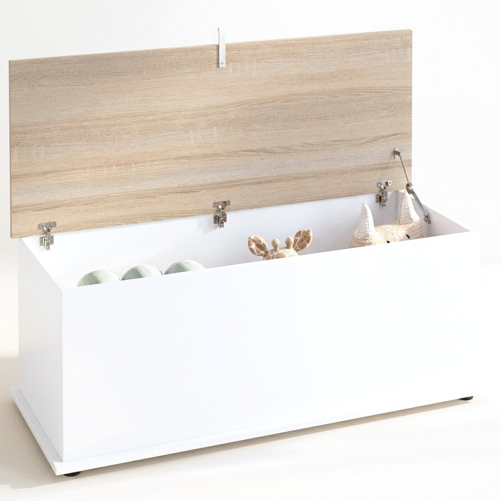 Banc coffre blanc à couvercle bois