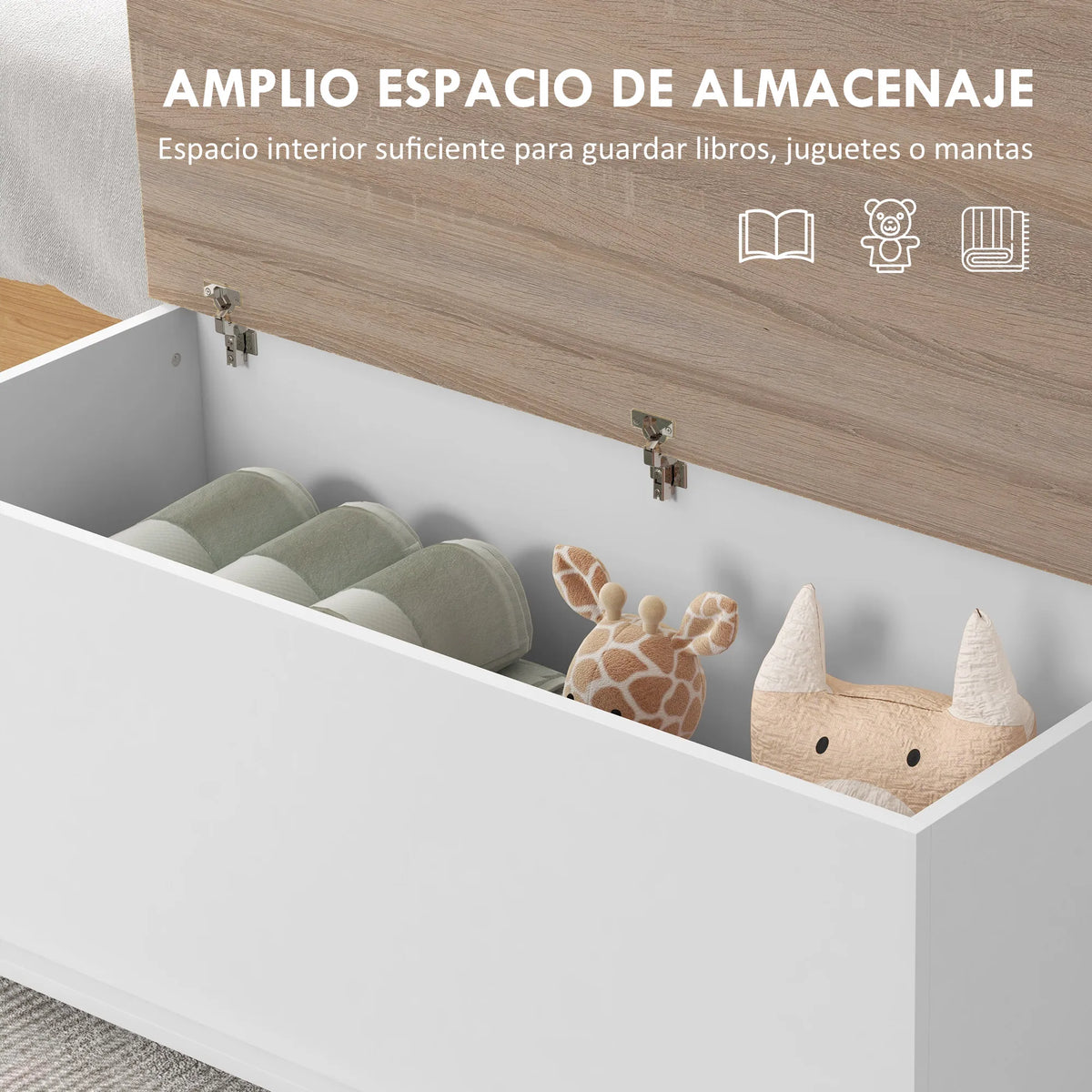 Storage Chest with Lid Max. Load 120 Kg for Bedroom Living Room 100X40X40 Cm Natural and White