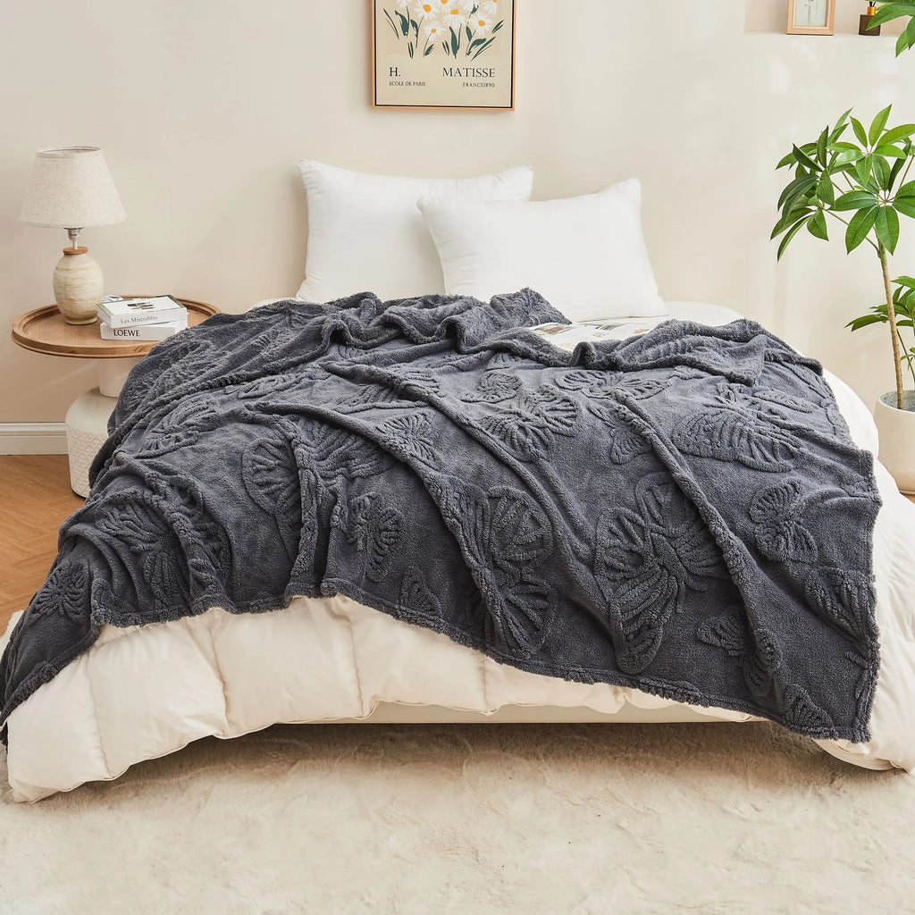 Plaid jacquard en sherpa — couverture douce pour canapé et lit